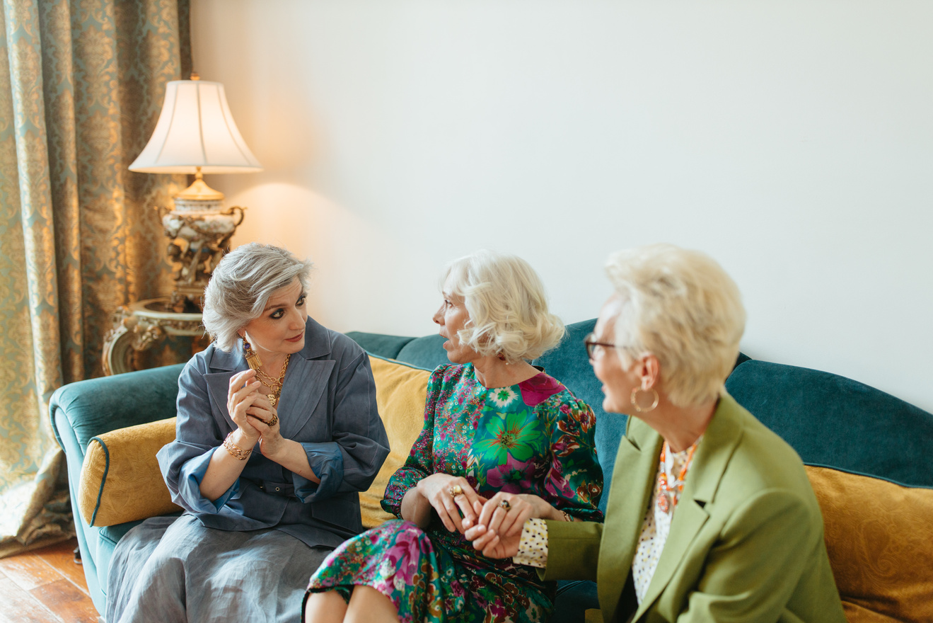 Elderly Women Sitting on Sofa